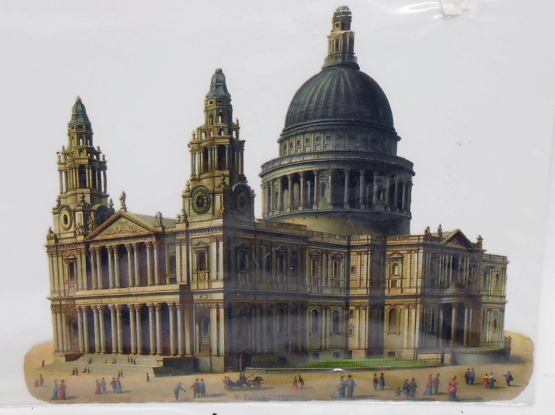 (6) LARGE DIE-CUT CHROMOLITHO PCS.: Includes: embossed "pirate ship" scrap, folds, tear in cove, crows nest missing; (1) royal coach die-cut, embossed paper, (1) split in horses hoof, coachman missing his head; (1) ram and ewes, embosse