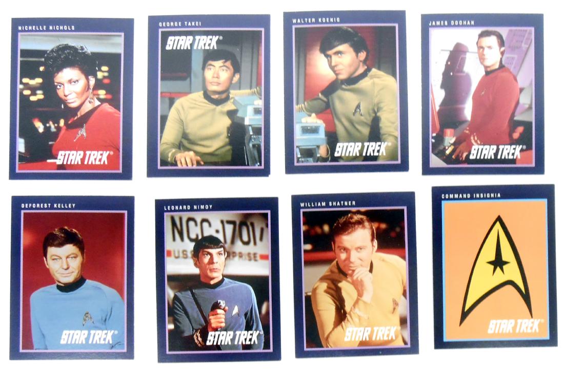 FULL SET OF CLASSIC STAR TREK SERIES COLLECTORS CARDS: Issued 1991, Paramount pictures; includes checklist and every card on the checklist; very light corner and edge wear, in EX-NM condition