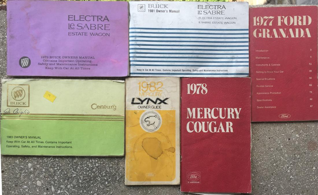 LARGE SELECTION OF 1970'S-80'S CAR MANUALS & BROCHURES: Mostly domestic: Dodge / Chrysler: 1980 Gran Fury, 1987 Walkaround Guide for Colt, 1987 Walkaround Guide for Turismo, Horizon, Sundance, Reliant, Caravelle, Gran Fury and Voyager; 1984 Dodge Colt manu