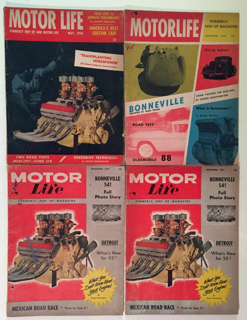 1950's MOTORLIFE MAGAZINES (6): Includes: (1) May 1954, featuring: road test of Mercury V8, and Ford 6; (1) Sept. 1954, including: Tatum Three-Way Sports Car, Reed's Roadster; Bonneville Salt Flats; (2) Nov. 1954, includes: Bonnevil