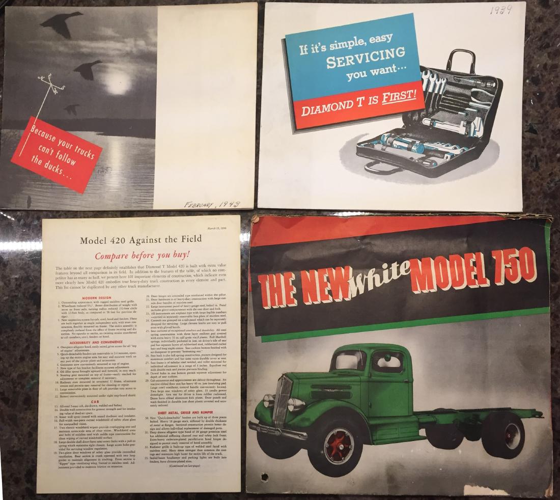 ASSORTED HEAVY DUTY TRUCK BROCHURES (12): Includes: (1) Dodge "only Dodge Builds Job Rated Trucks"; (1) 1939 Diamond T brochure "if its simple easy servicing you wantâ€¦."; (1) Diamond T 1 1/2 ton Model brochure; (2) Diamond T Diesel Mode