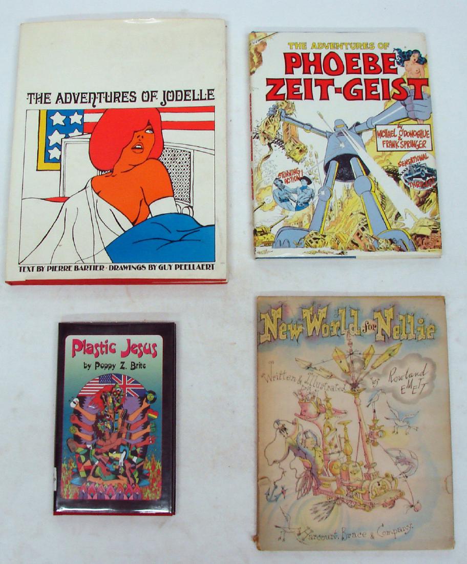 (4) ILLUSTRATED POP CULTURE BOOKS: Includes: (1) Brite, Poppy Z., "Plastic Jesus", first edition, numbered edition of 600 copies, signed; retains original dust jacket; Subterranean Press, 2000; (1) Emett Rowland; "New World for Nellie"