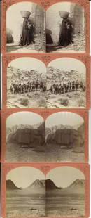 (34) EDWARD WILSON PHOTOGRAPHER-SCENES OF THE ORIENT: Edward L Wilson, Phila.; "Scenes in the Orient"; each card with embossed "Wilson 1882 Copyright" disc; many captions too light/indistict to read; includes: #1 "The Old Wreck-Suez"; #44 Wady…"; #87 R