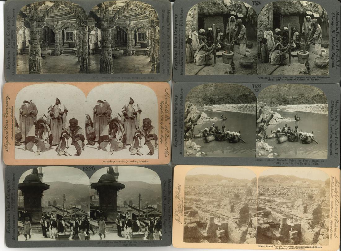 APPROX. (50) STEREOVIEWS: ASIA, MEDITERRANEAN & SOUTH: [sample shown] Mostly Keystone Views and Underwood & Underwood; includes: (9) India, Palestine, Algeria, Syria, Tunis, (2) Constantinople, (2) Greece, Sarajevo, (3) Russia, (3) Czechoslovakia, Ukraine