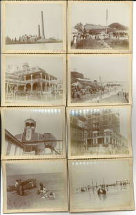 OVER (100) PHOTOS - MOSTLY NEW YORK & NEW JERSEY IMAGES: [sample shown]; all images placed on heavy cardstock with gilded zig-zag edges; stamped with photographer's name lower right "P. Eichelberg"; various images, including Coney Island scenes (including E