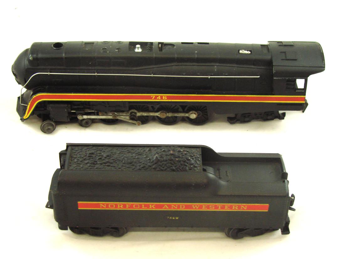 LIONEL LOCOMOTIVE AND TENDER 746 & 746W: Original boxes; Norfolk & Western; minor paint flakes; longest box: L-15 1/2", VG-EX