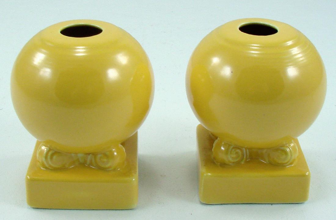 PAIR OF VINTAGE FIESTA BULB CANDLE HOLDERS: Yellow, impressed mark on underside; "Fiesta HLC USA", H-3 3/4", EX