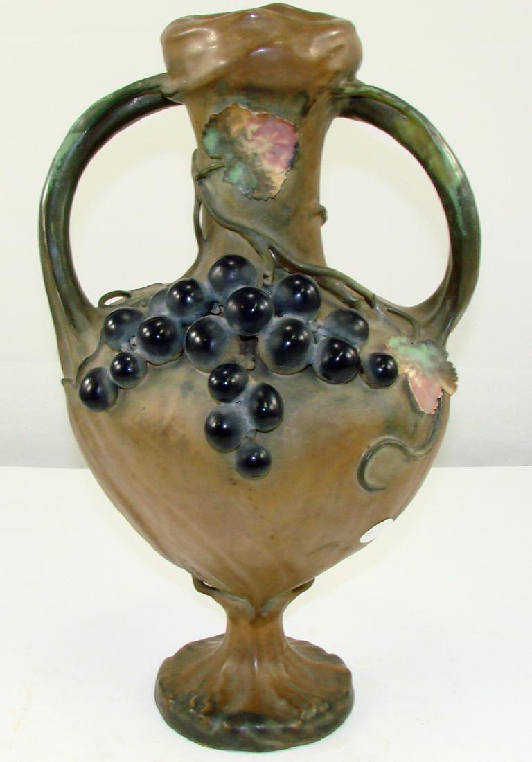 AMPHORA POTTERY VASE: Double handle; minor chips and firing flaws; normal crazing; H-15 1/2", G-VG