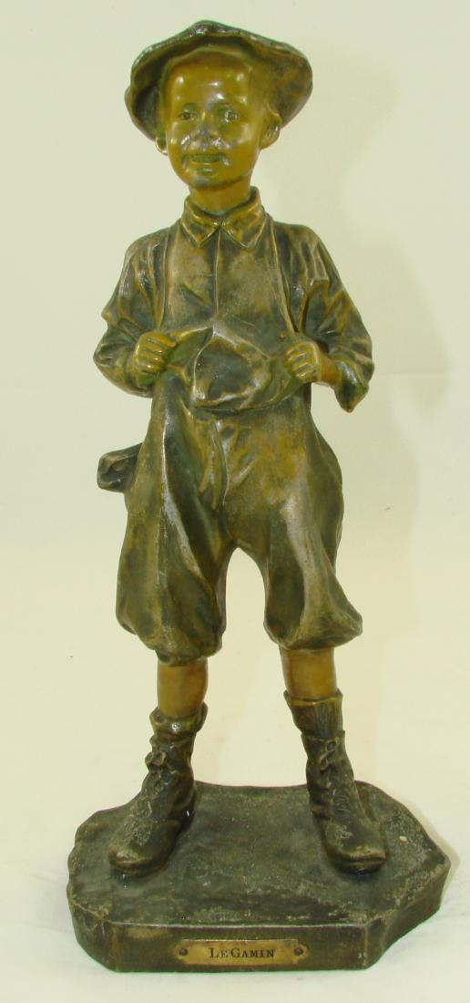 Le GAMIN BRADLEY & HUBBARD STATUE: Le Gamin, or "The Kid", nice patina; H-12", VG-EX