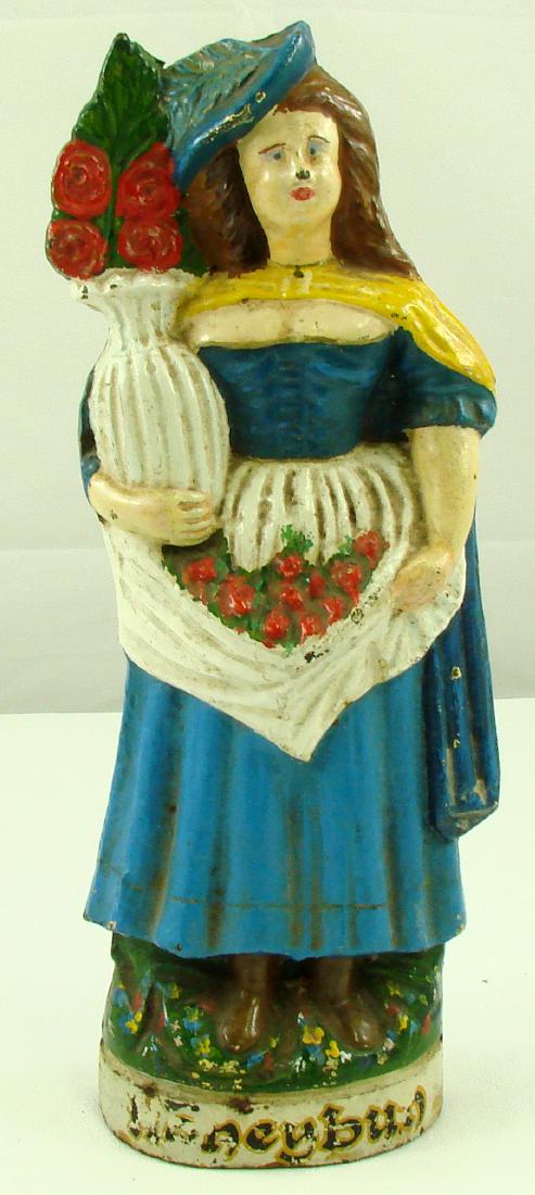 PAINTED CAST IRON HONEYBUN DOORSTOP: Minor paint loss overall; H-12 1/4", G-VG