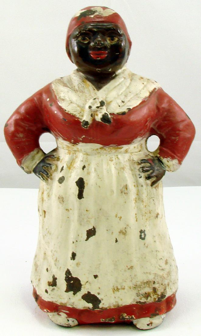 HUBLEY AUNT JEMIMA MAMMY DOORSTOP: Painted cast iron; paint flakes and rusting spots; H-11 3/4", G-VG