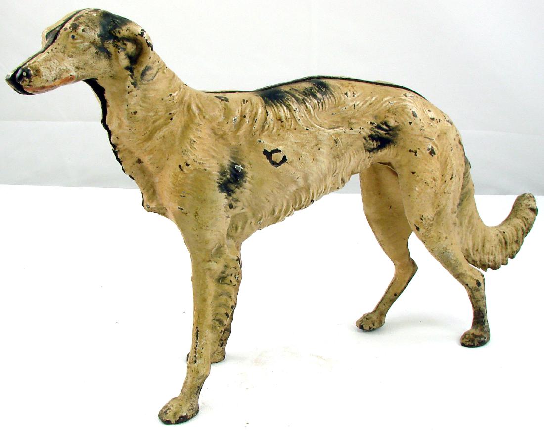 HUBLEY BORZOI / RUSSIAN WOLFHOUND DOG DOORSTOP: Painted cast iron; has some flaking and rusting, L-16", G-VG