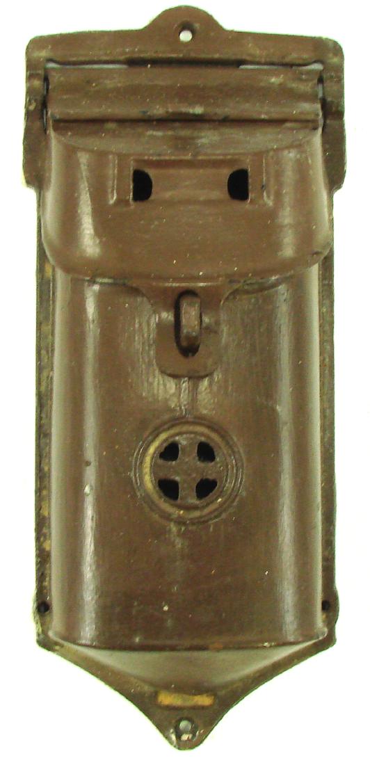 GRISWOLD PAINTED CAST IRON MAILBOX: Erie, PA; at least two coats of paint; all intact; minor rust; H-13 1/2", G-VG