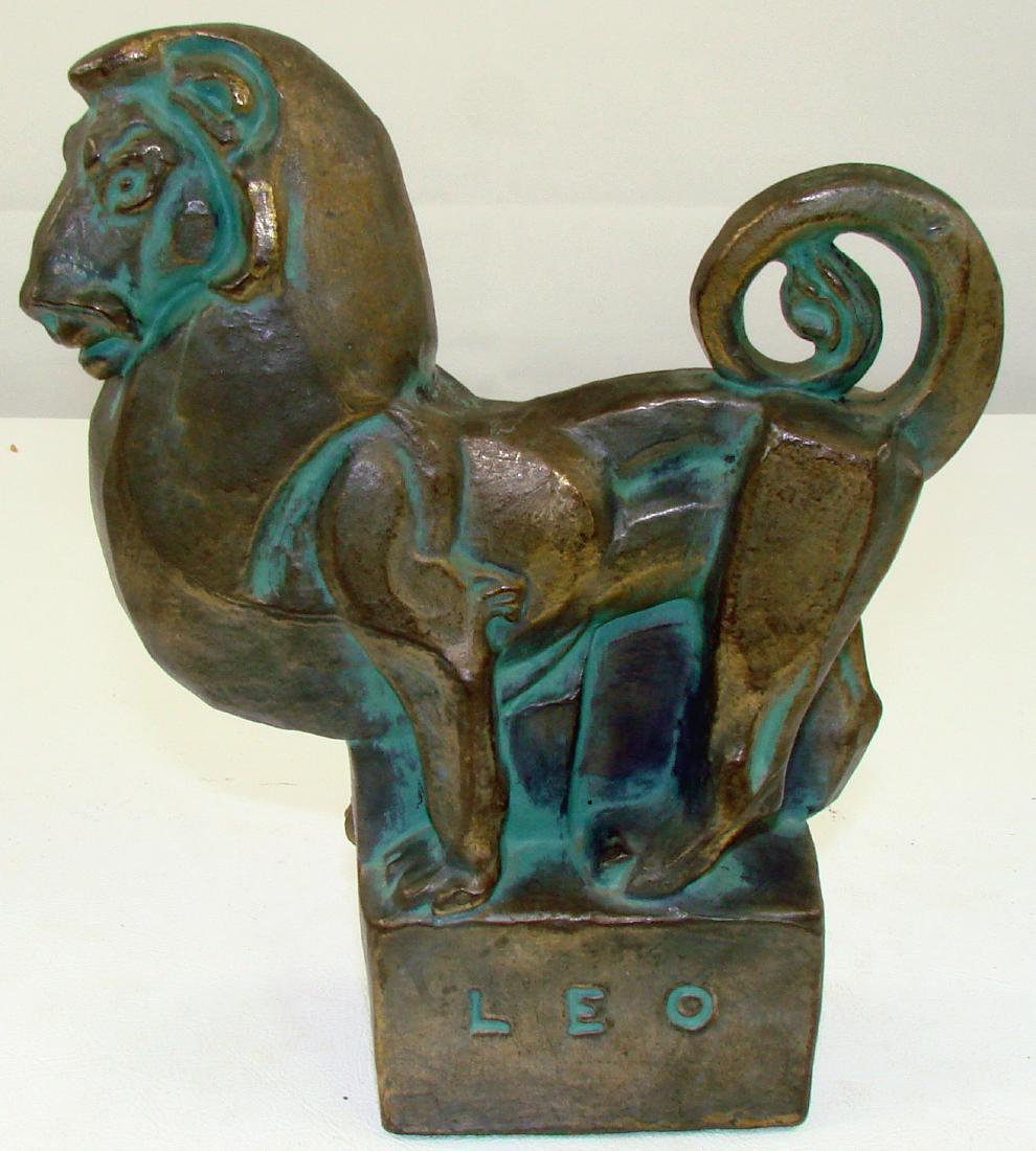 FRED PRESS LEO LION ZODIAC SCULPTURE: Mid Century Modern, abstract; patinated bronze; H-7 3/4", VG-EX