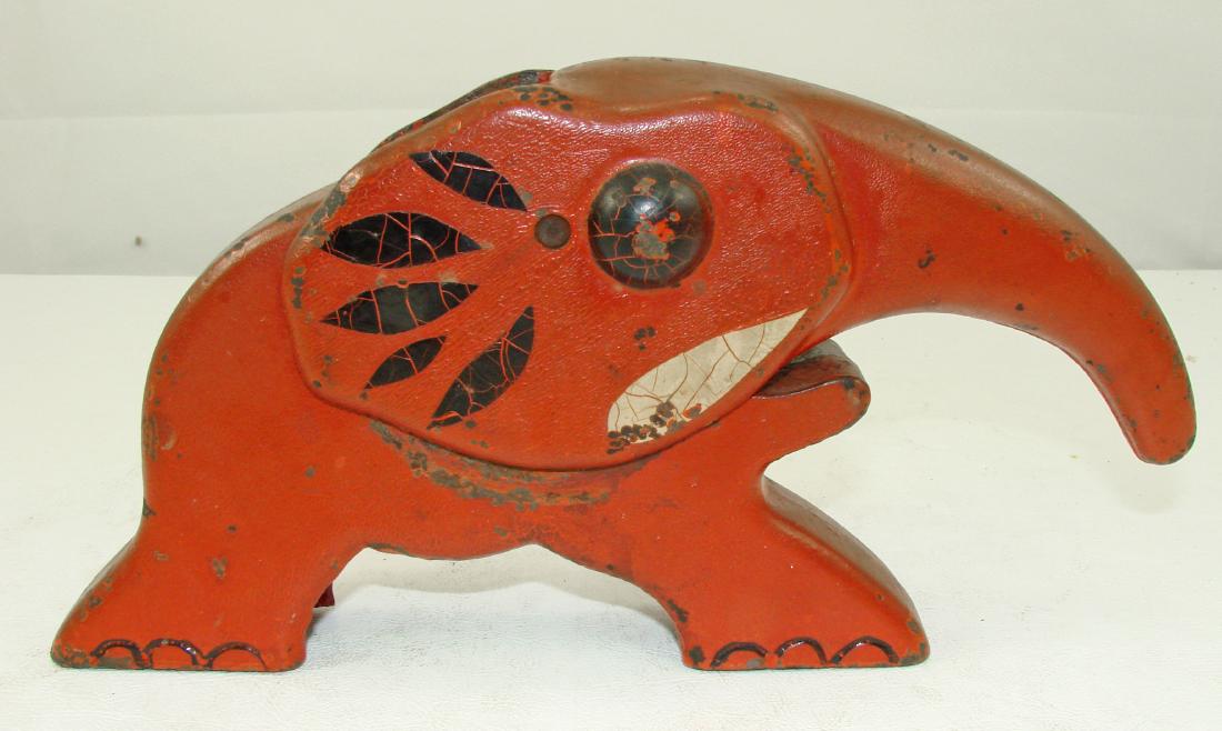CAST IRON ELEPHANT NUTCRACKER: Painted cast iron; some chipping and crazing; L-9 1/2", VG