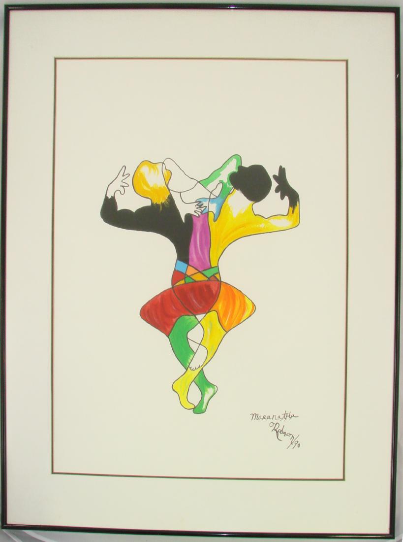 MARANATHA GOUACHE - O. ROBINSON: Striking image; signed and titled lower right, 1990; sight size: 27" x 19"; framed size: 34 3/4" x 26 1/4", EX