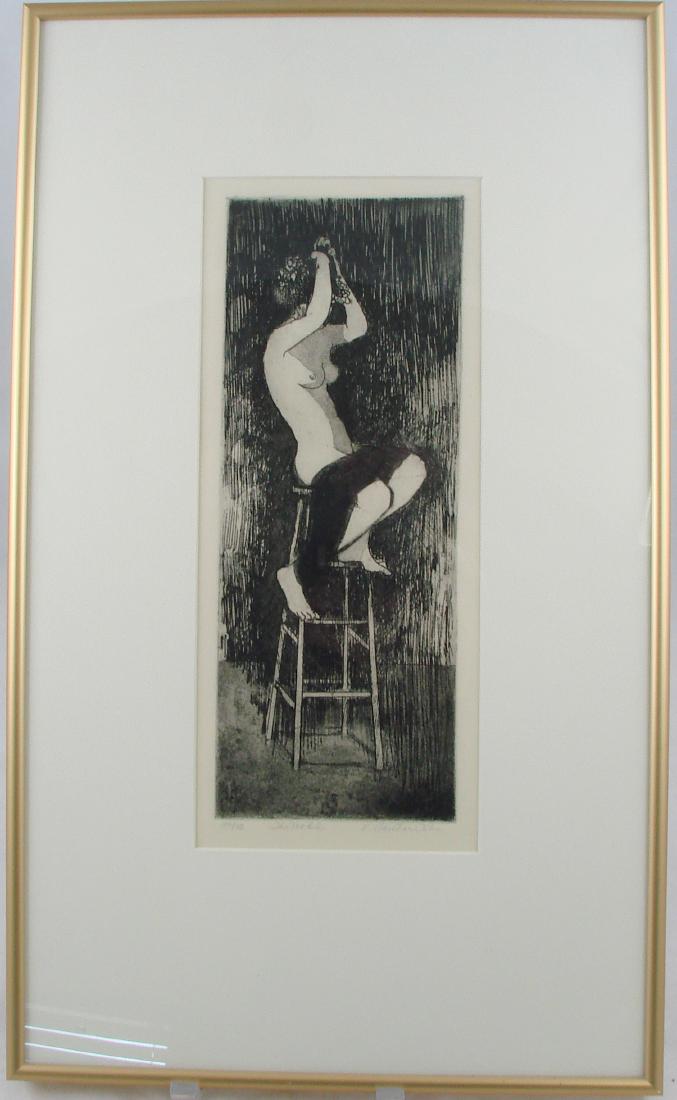 ELIZABETH GAITHER OCHS ETCHING: "The Model", 20/70; signed lower right; matted and framed; sight size: 12 3/4" x 5 1/4"; framed size: 21 1/4" x 12 3/4"; EX