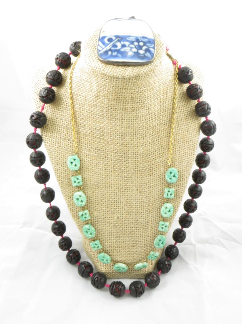 (3) PIECES ASIAN INSPIRED JEWELRY: CINNABAR, EXPORT, (1 of 15)