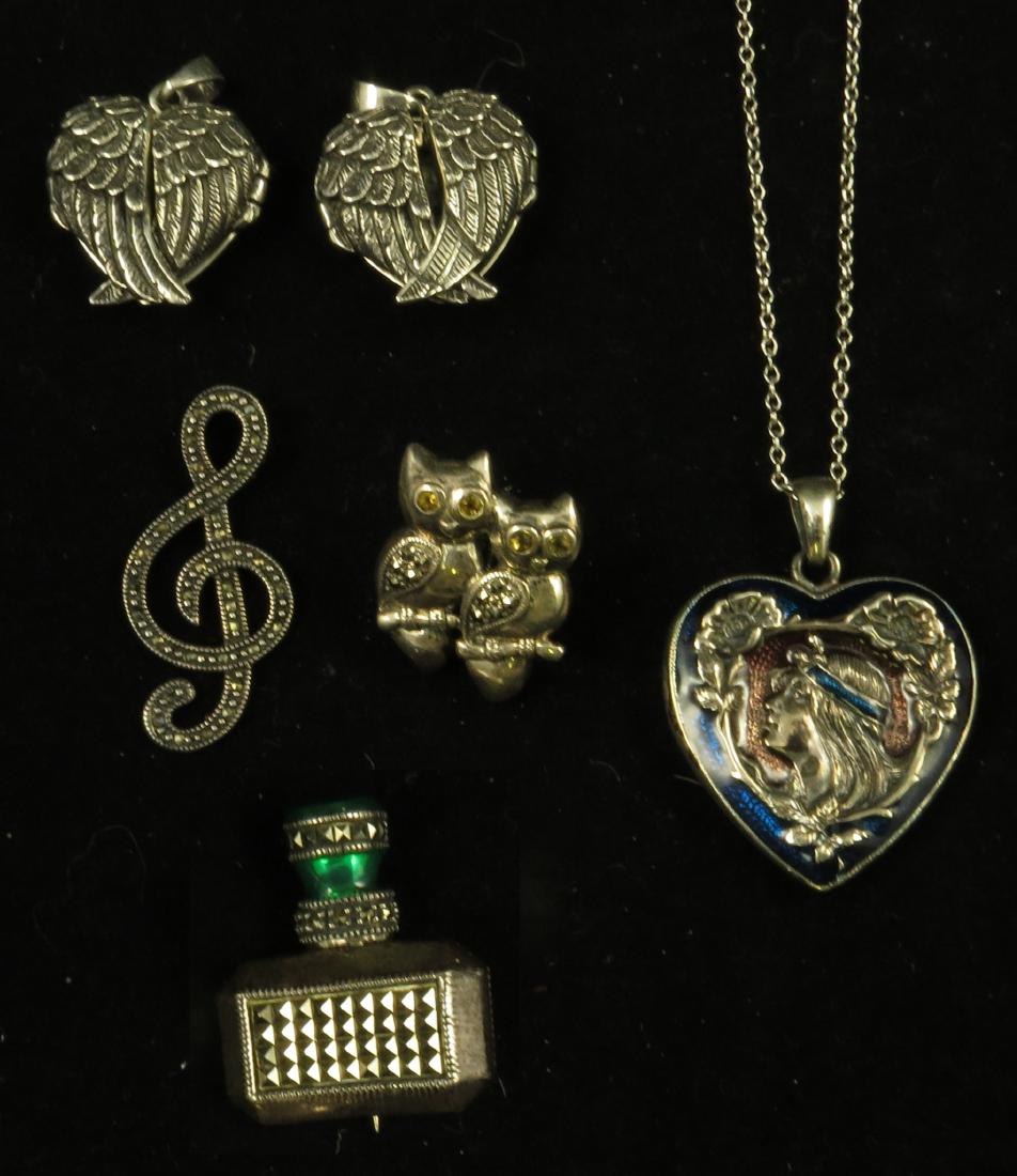 (6) PCS. STERLING:  LOCKETS, DROP, CHAIN AND PINS (1 of 18)