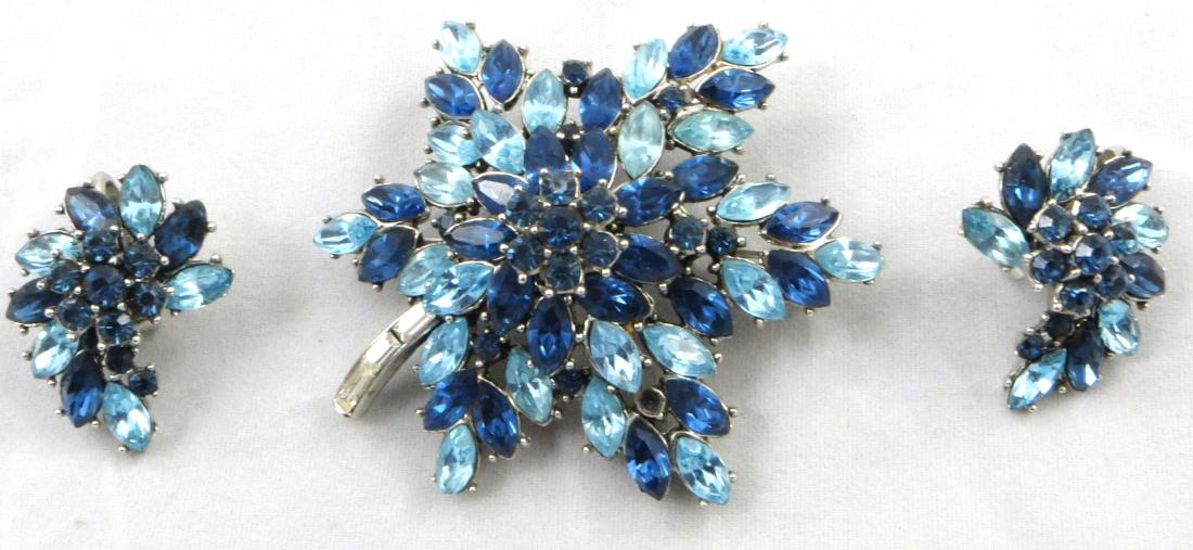 TRIFARI RHINESTONE BROOCH & EARRING SET (1 of 11)