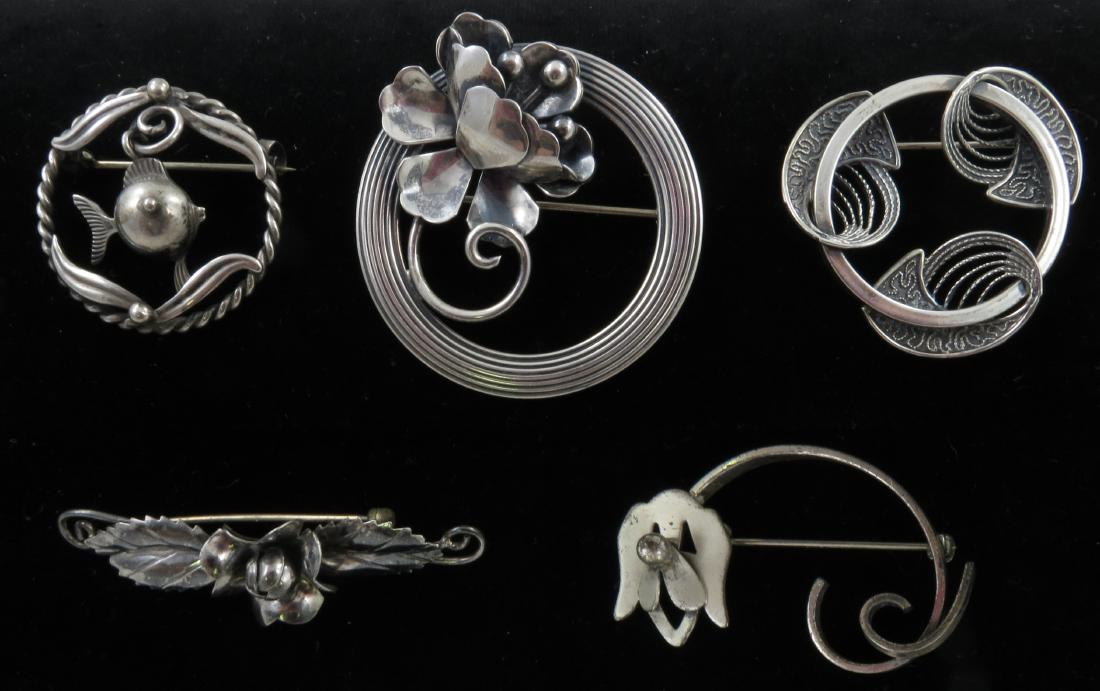 (5) PIECES SILVER BROOCHES - BEAU, ETC. (1 of 3)