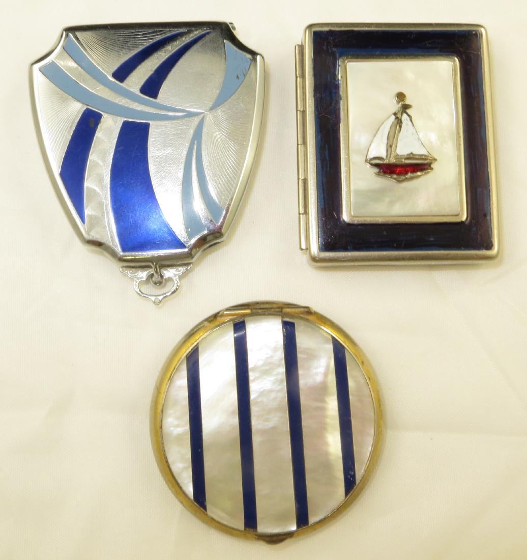 (3) ENAMELED SILVERTONE COMPACTS (1 of 10)