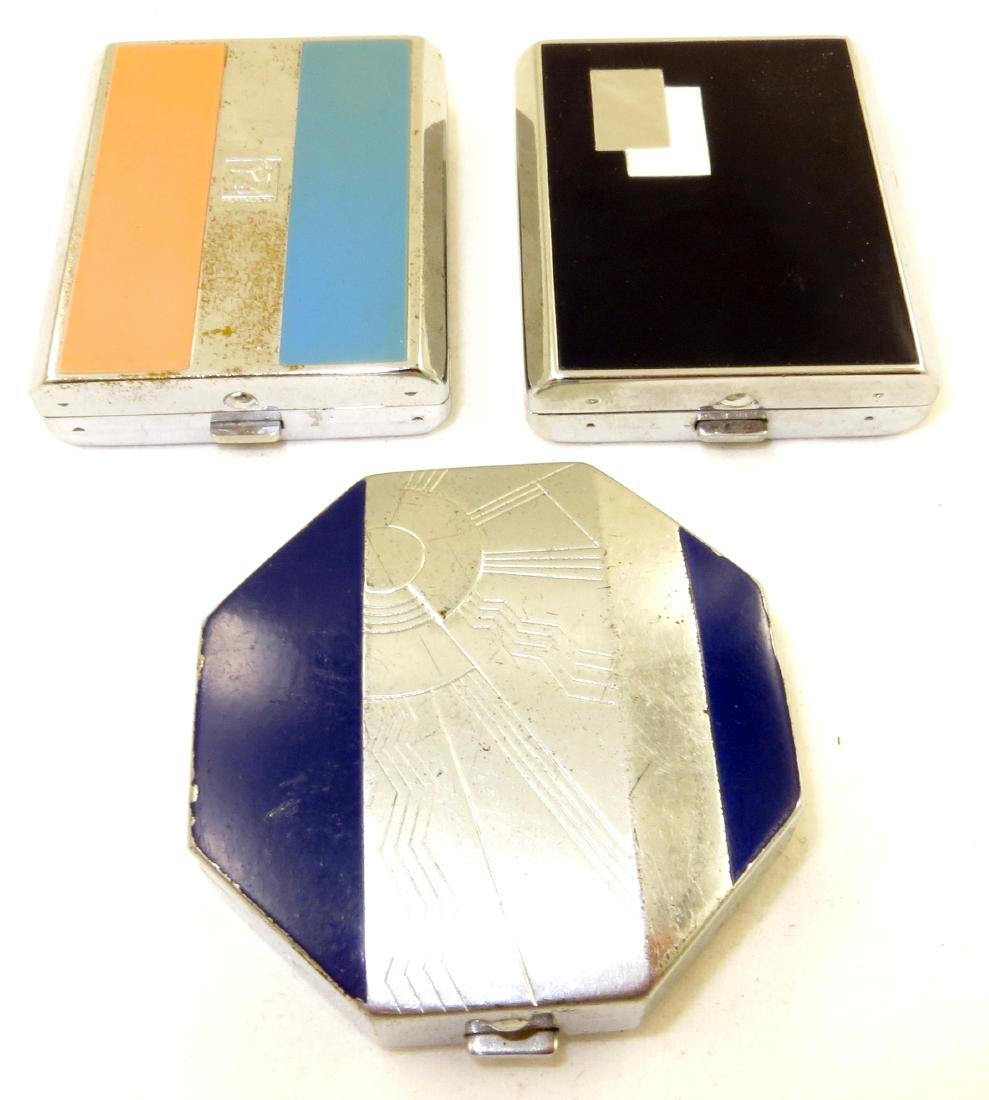 (3) VINTAGE SILVERTONE & ENAMEL DECO BOURJOIS COMPACTS (1 of 16)