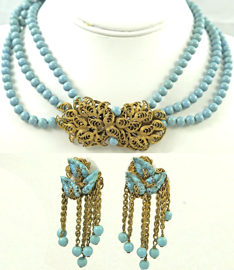 EARLY MIRIAM HASKELL FAUX TURQUOISE CHOKER & EARRINGS (1 of 18)
