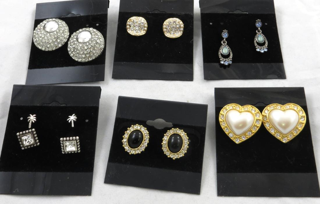 (7) PAIR COSTUME EARRINGS, MOST WITH RHINESTONES (1 of 9)
