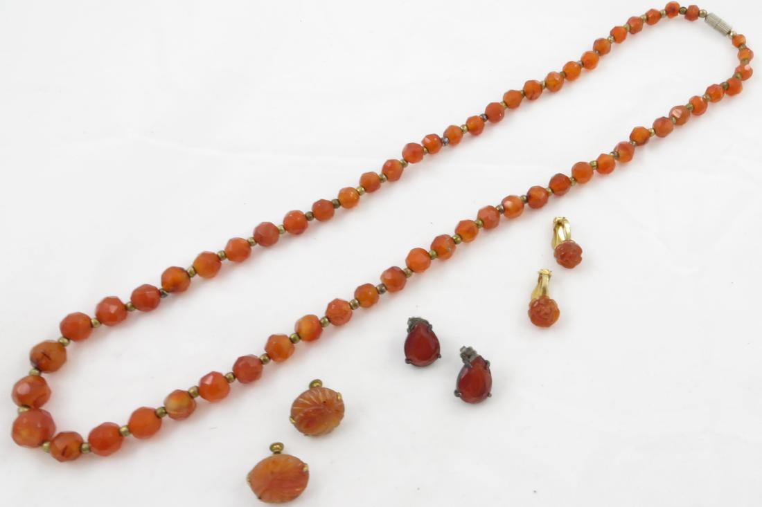 (4) PCS. CARVED CARNELIAN BEADED NECKLACES / EARRINGS (1 of 6)