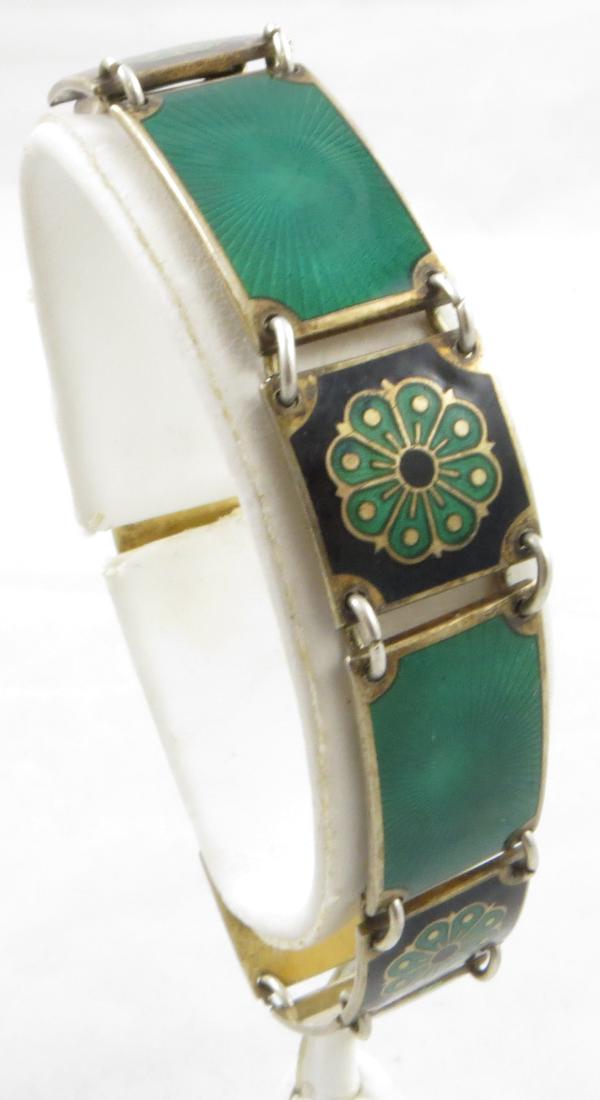 DAVID ANDERSEN GUILLOCHE ENAMEL BRACELET: Vermeil sterling bracelet with guilloche enamel, emerald green, L-7 5/8", EX