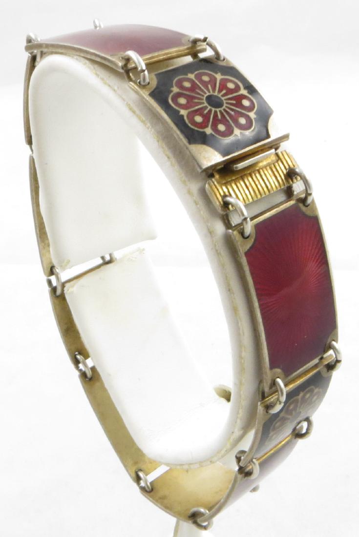 DAVID ANDERSEN GUILLOCHE ENAMEL BRACELET: Vermeil sterling bracelet with guilloche enamel, red, surface scratch to one link, L-7 5/8", VG