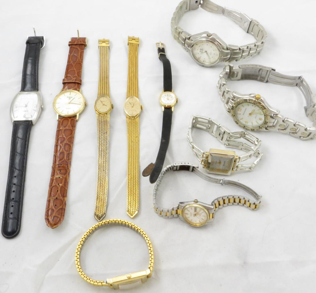(10) LADIES' AND MEN'S WATCHES: All untested - may or may not work; Ladies': (1) Garon - leather band is separating, (1) Seiko - gold and silvertone; (2) Benrus - goldtone; (1) Guess - goldtone; (1) Rumors - gold and silvertone; Men