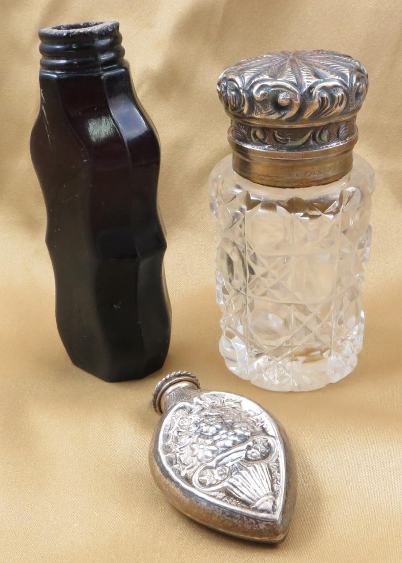 (3) VICTORIAN SCENT BOTTLES - CUT GLASS, SILVER, ETC. (1 of 15)