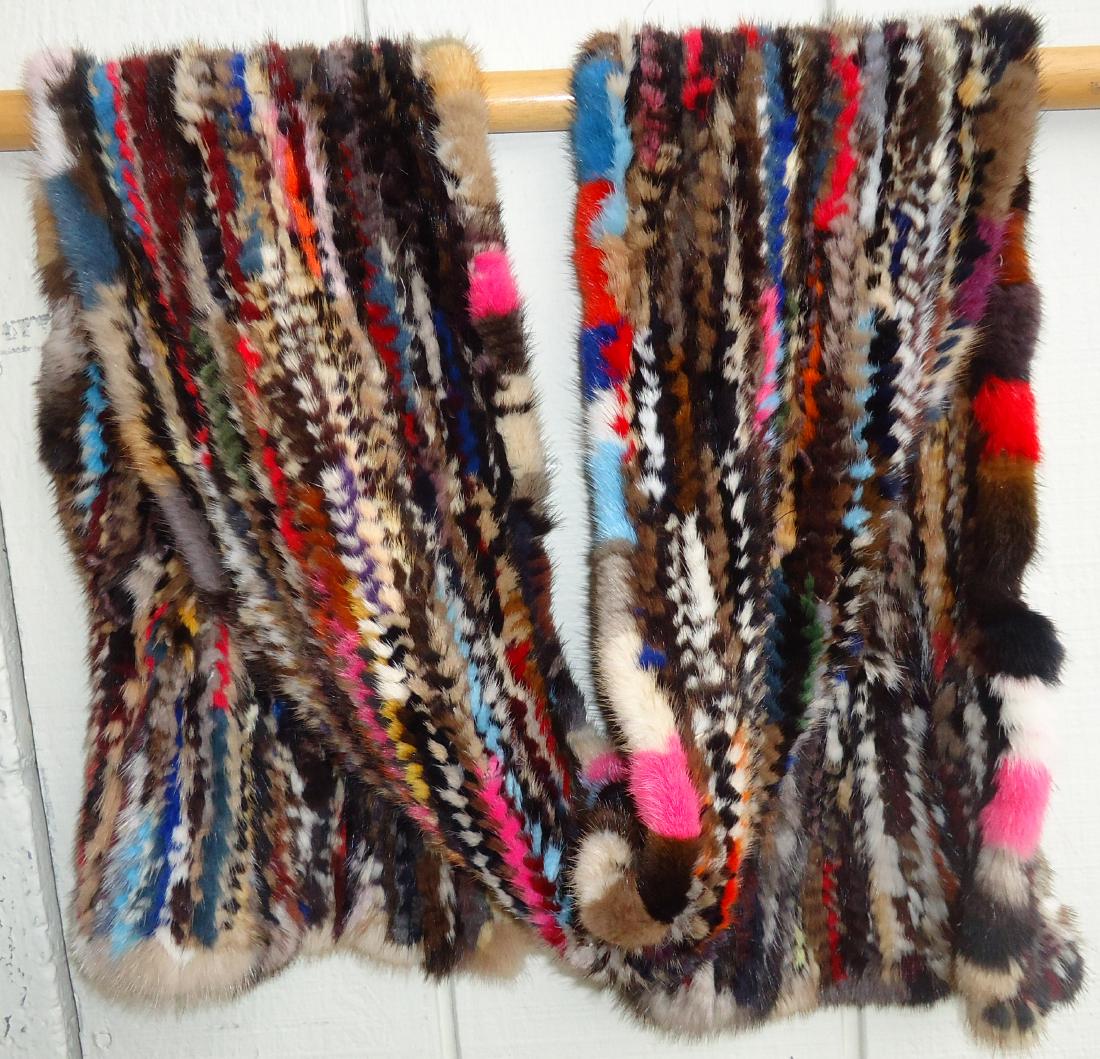 MULTI-COLORED VINTAGE FUR SCARF: Multi-colored dyed rabbit fur scarf, L-66", EX-NM