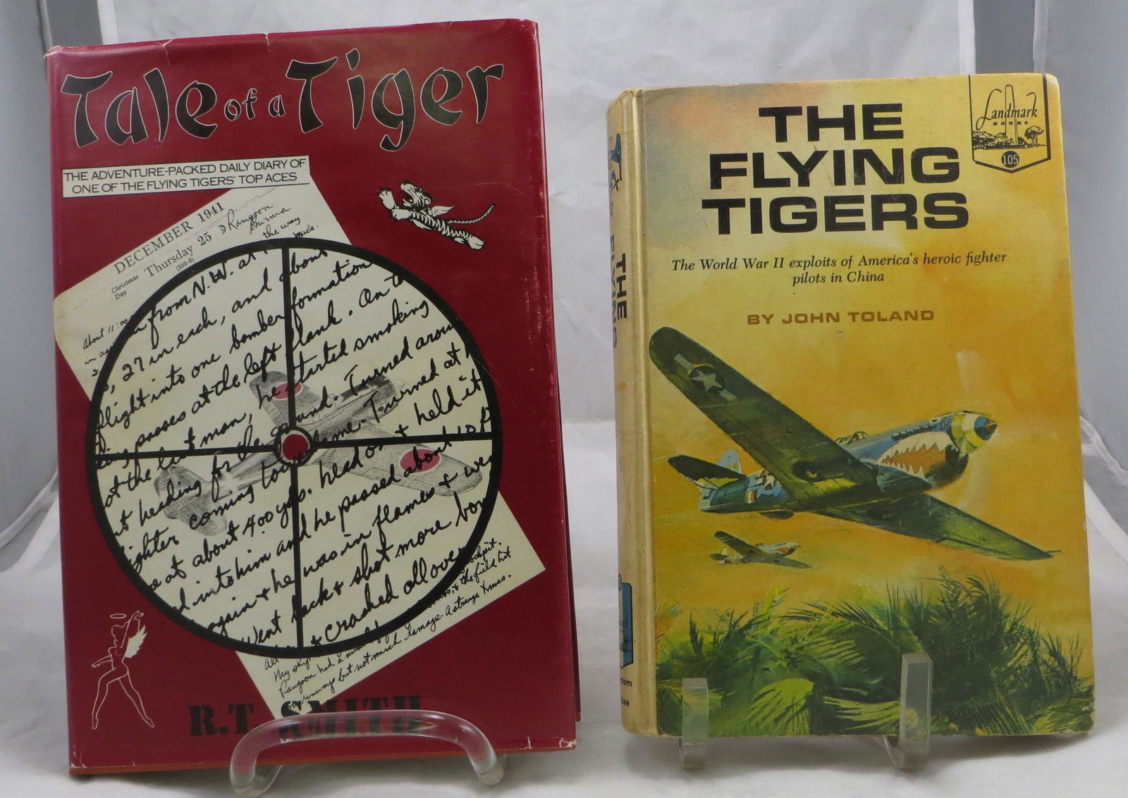(2) WORLD WAR II BOOKS - FLYING TIGERS - SMITH & TOLAND: (1) Toland, John; "The Flying Tigers - The World War II exploits of America's heroic fighter pilots in China"; New York, Random House - Landmark Books; 1963; [170 pgs]; no dustjacket; pictorial front