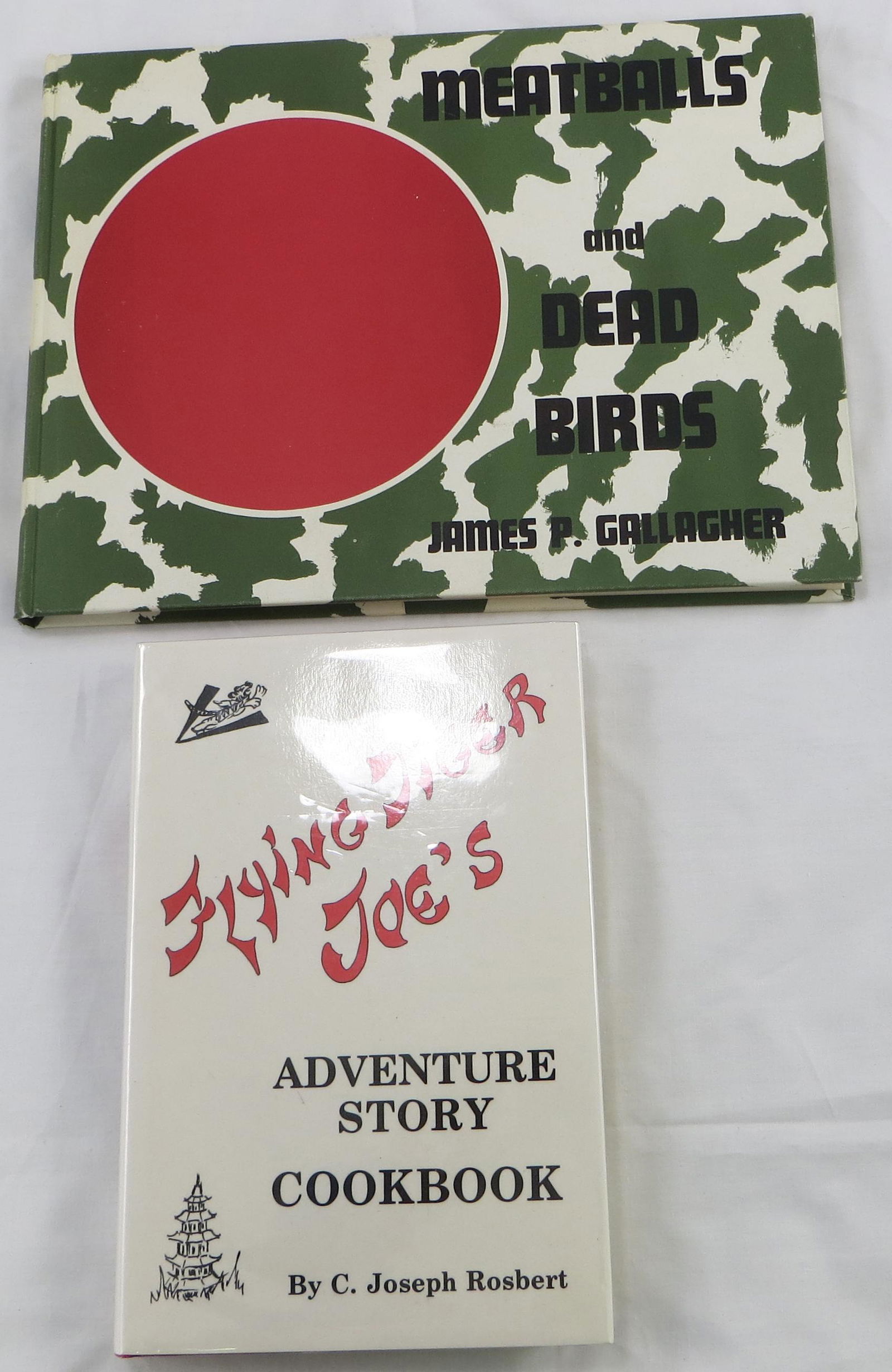 (2) WWII AVIATION THEME BOOKS, SIGNED - ROSBERT &: (1) Gallagher, James P.; "Meatballs and Dead Birds, A Glimpse at Aircraft of the Japanese Air Forces of World War II at the End"; Jon-Jay Publishers, Perry Hall, MD; 1972, first edition; pictorial har