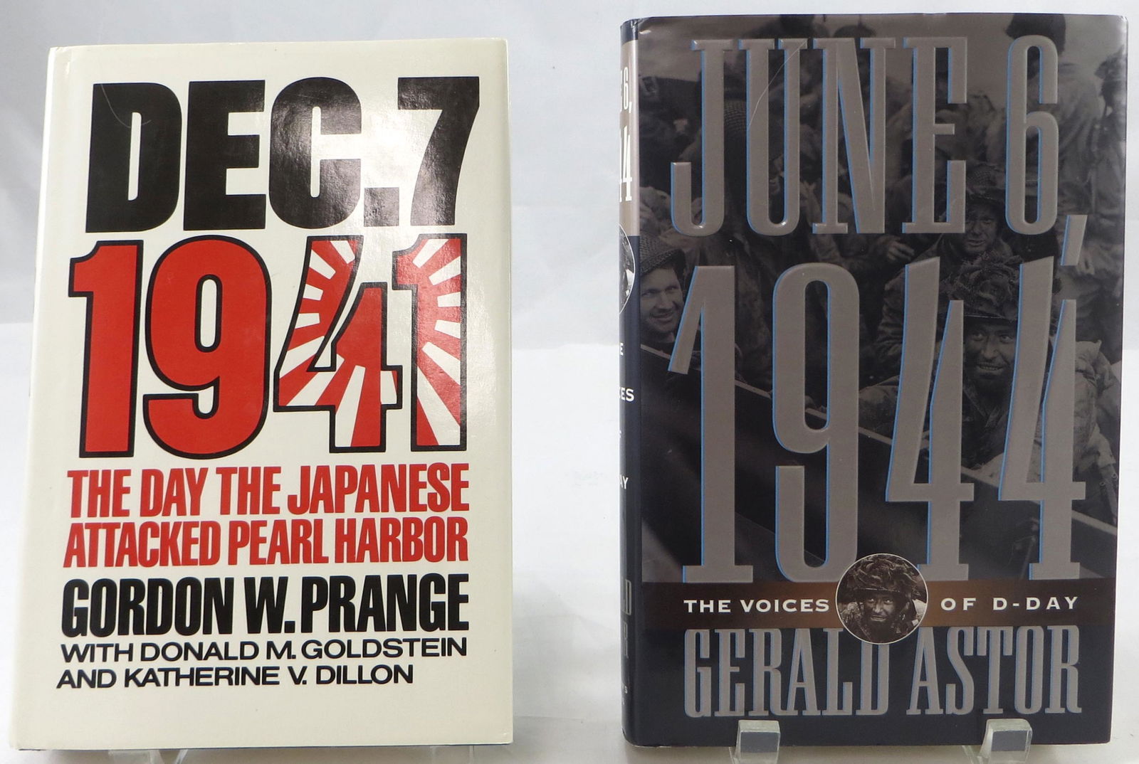 (2) WORLD WAR II BOOKS - PIVOTAL DATES: DEC. 7 1941 and: (1) Astor, Gerald, "June 6, 1944 - The Voices of D-Day", St Martin's Press, New York; 1994, first edition; retains dustjacket; [369 pgs]; signed bookplate adhered to half-title page: "To Sarah Anne an