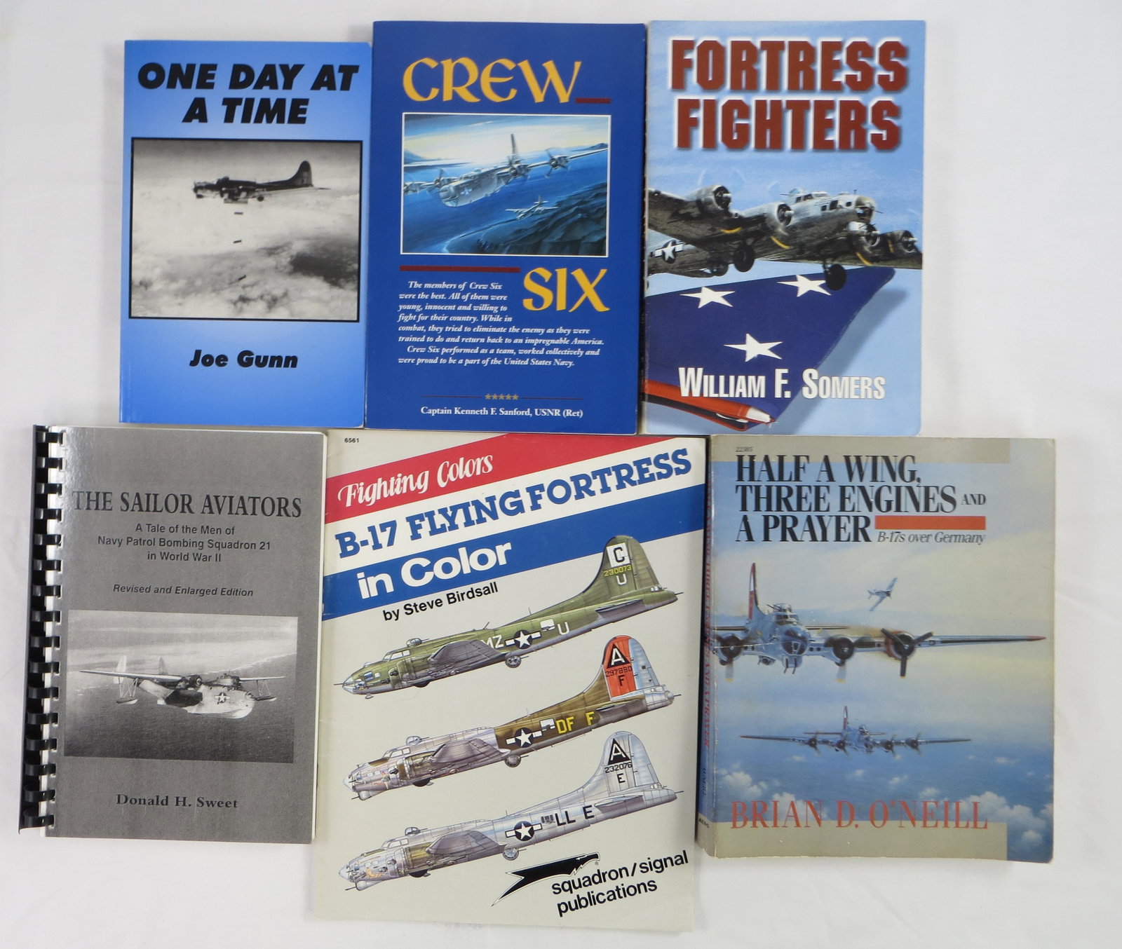 (6) WW2 AVIATION BOOKS, SOFTCOVER: (1) O'Neill, Brian D.; "Half a Wing, Three Engines and a Prayer - B-17s over Germany"; TAB Books; 1989; first edition, first printing; [304 pgs]; autographed by Merlin D. Miller, TailGunner, mentioned