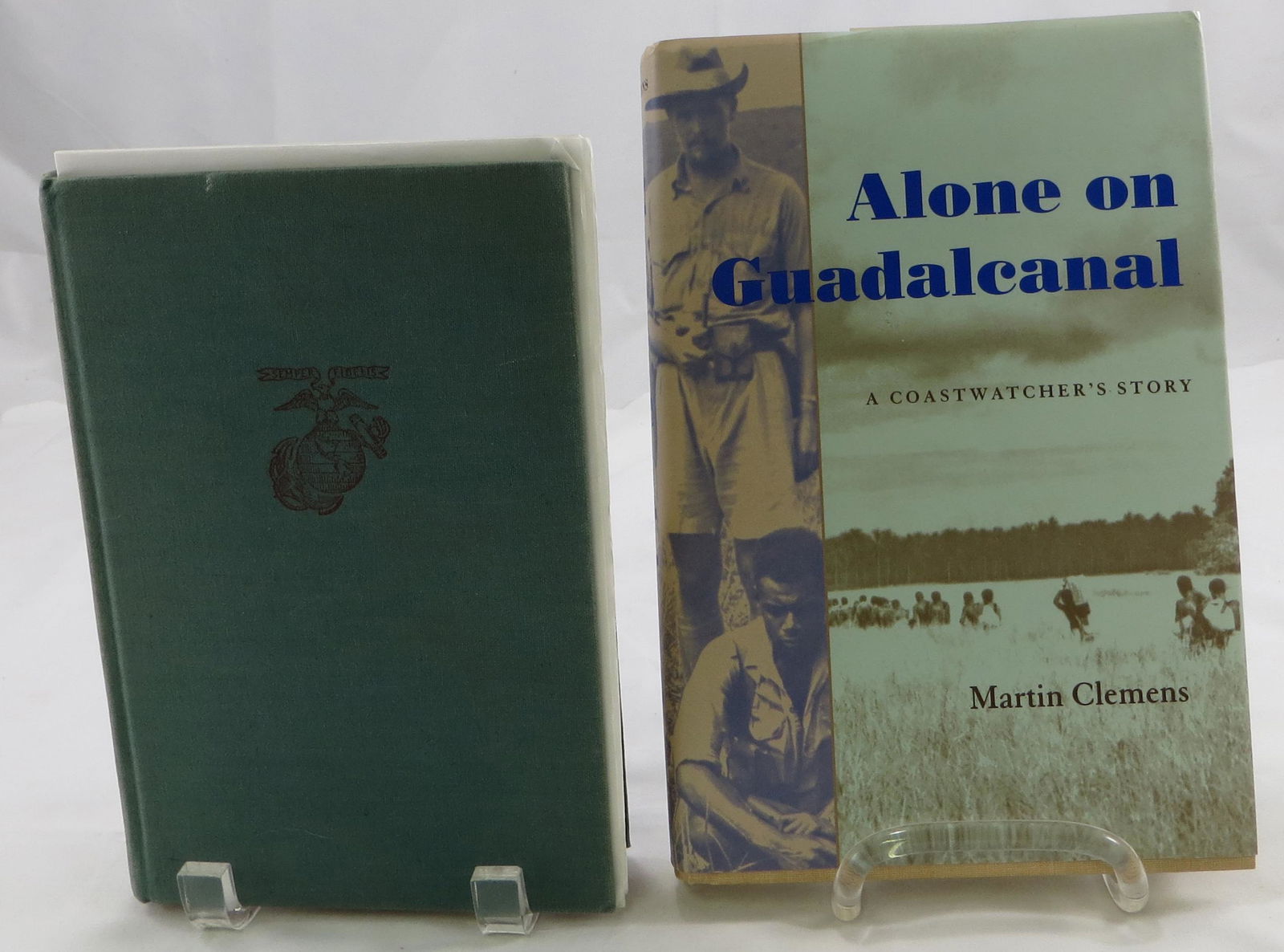(2) WORLD WAR II BOOKS - GUADALCANAL: (1) "Alone on Guadalcanal a Coastwatcher's Story" Martin Clemens, 1998; (1) "Guadalcanal Diary" Richard Tregaskis, 1943; Clemens Book has Dust Jacket - Tregaskis book has no dust jacket G - VG