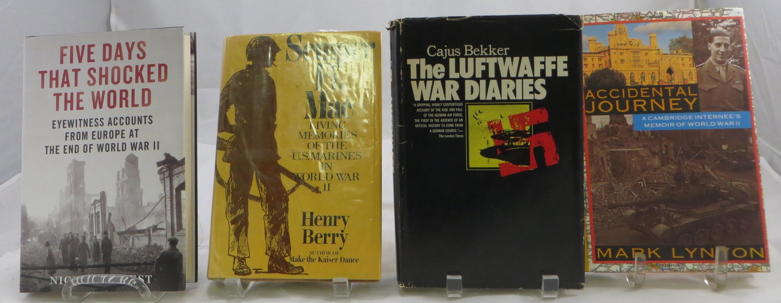 (4) WORLD WAR II BOOKS - DIARIES & MEMORIES OF WAR: (1) " The luftwaffe War Diaries", Cajus Bekker, 1968; (1) "Semper Fi, Mac - Living Memories Of The U S Marines In World War II", Henry Berry, 1982; (1) " Five Days That Shocked The World", Nickolas Be