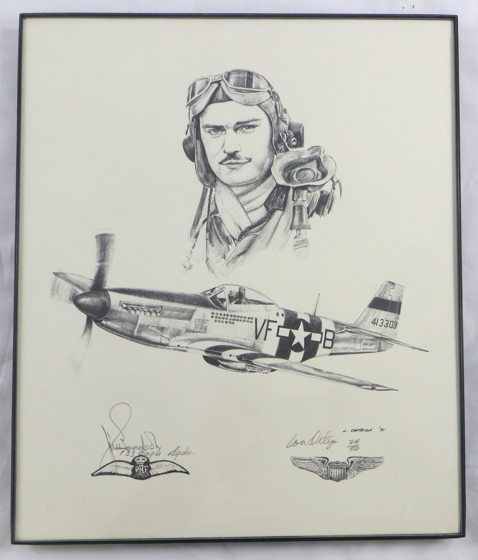 (2) WWII SIGNED "ORGEGA" LIMITED EDITION PRINTS: (1) 24/50 artist signed, additionally signed by James Alexander Goodson 133 Eagle Squadron; (1) 31/50 artist signed, additionally signed by John W. Mitchell - Col. USAF (Ret) 339th F.T.R. SQ. DIV and