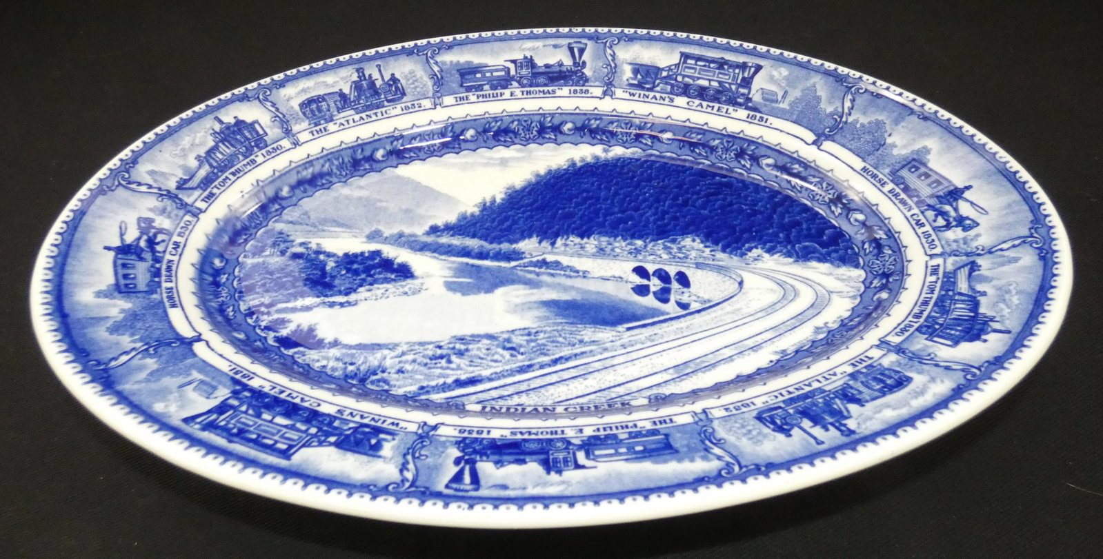 B&O RAILROAD CHINA PLATTER LAMBERTON: "Indian Creek", Design Patented; L-13 3/4", VG-EX
