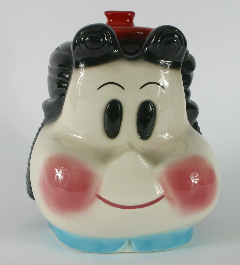 LITTLE LULU HEAD COOKIE JAR: Ceramic, red lid, signed on bottom: J-D -94 #78, H-10", EX