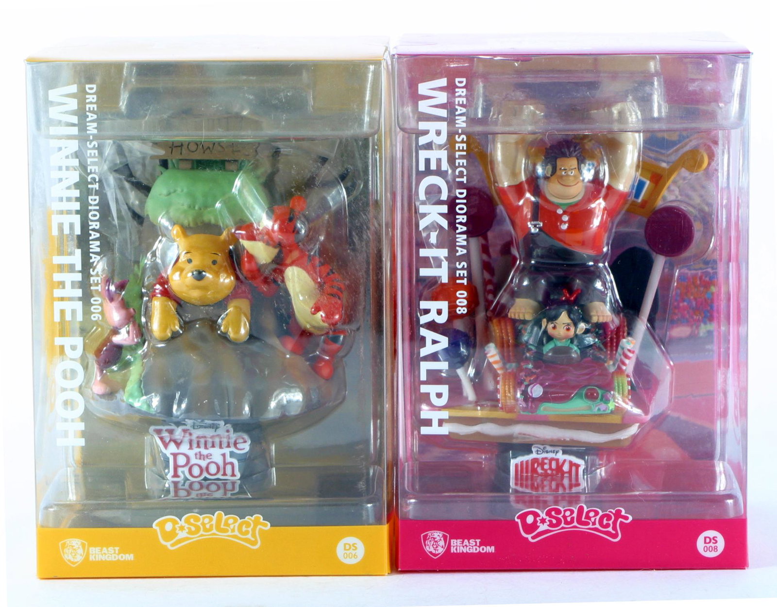 BEAST KINGDOM: WINNIE THE POOH & WRECK-IT RALPH: Dream-Select Dioramas (1) Winnie the Pooh, Set 006 and (1) Wreck-It Ralph, Set 008; 7" x 5" x 5";