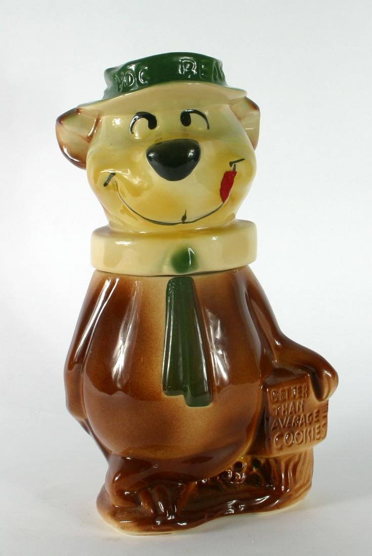 VINTAGE YOGI BEAR COOKIE JAR: Ceramic (2) piece; Hanna Barbera 1961 Productions USA; "Better than Average Cookies"; H-13 1/2", G-VG