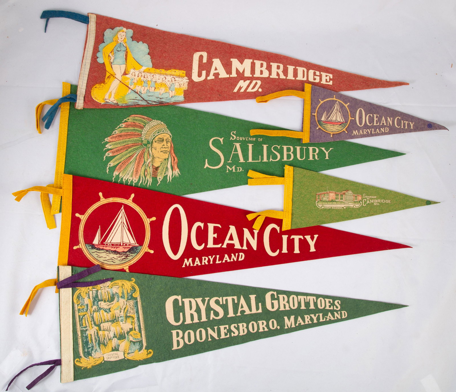 (6) MARYLAND SOUVENIR PENNANTS - OCEAN CITY, WESTERN (1 of 4)