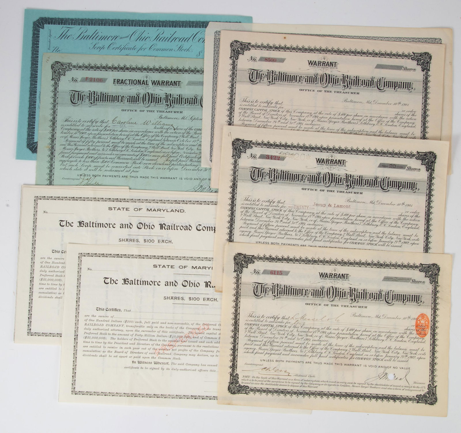 B&O RAILROAD & BALTIMORE/NY RAILWAY STOCKS /BONDS (17) (1 of 6)