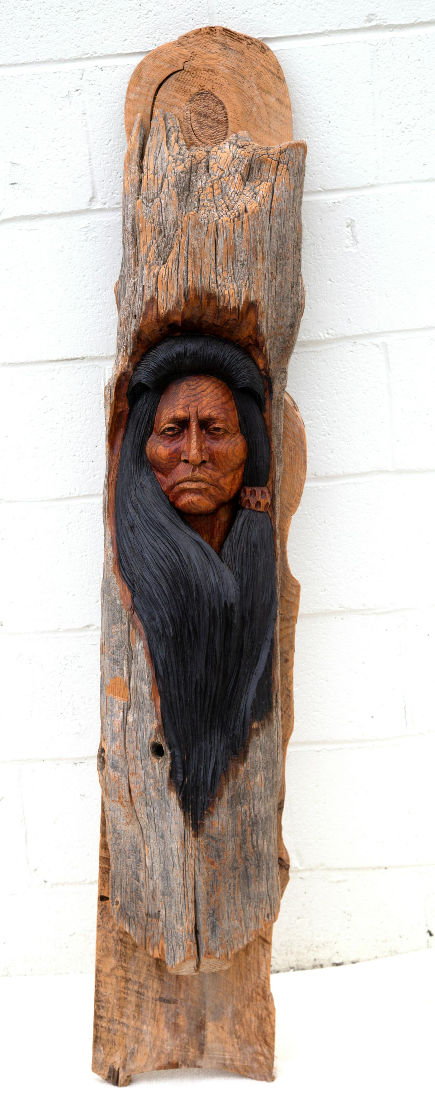 CARVED WOOD NATIVE AMERICAN WALL SCULPTURE (1 of 4)