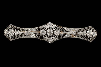 14K WHITE GOLD & DIAMOND FILIGREE BAR PIN